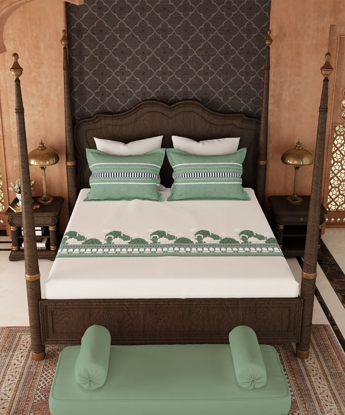 Road To Jaipur King Bedsheet Set, TORAN DWAR |210 TC Cotton |2 Pillow Covers