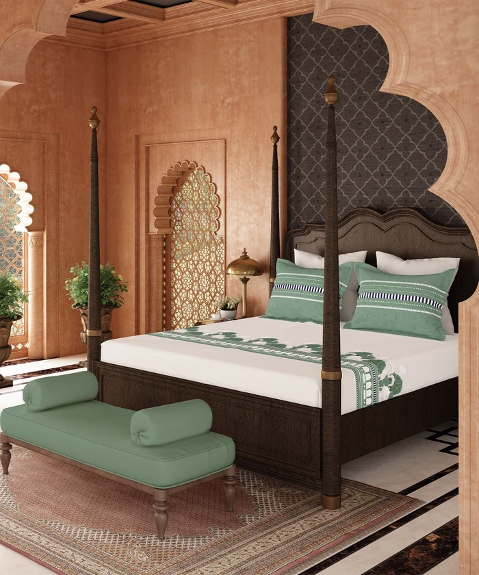 Road To Jaipur King Bedsheet Set, TORAN DWAR |210 TC Cotton |2 Pillow Covers