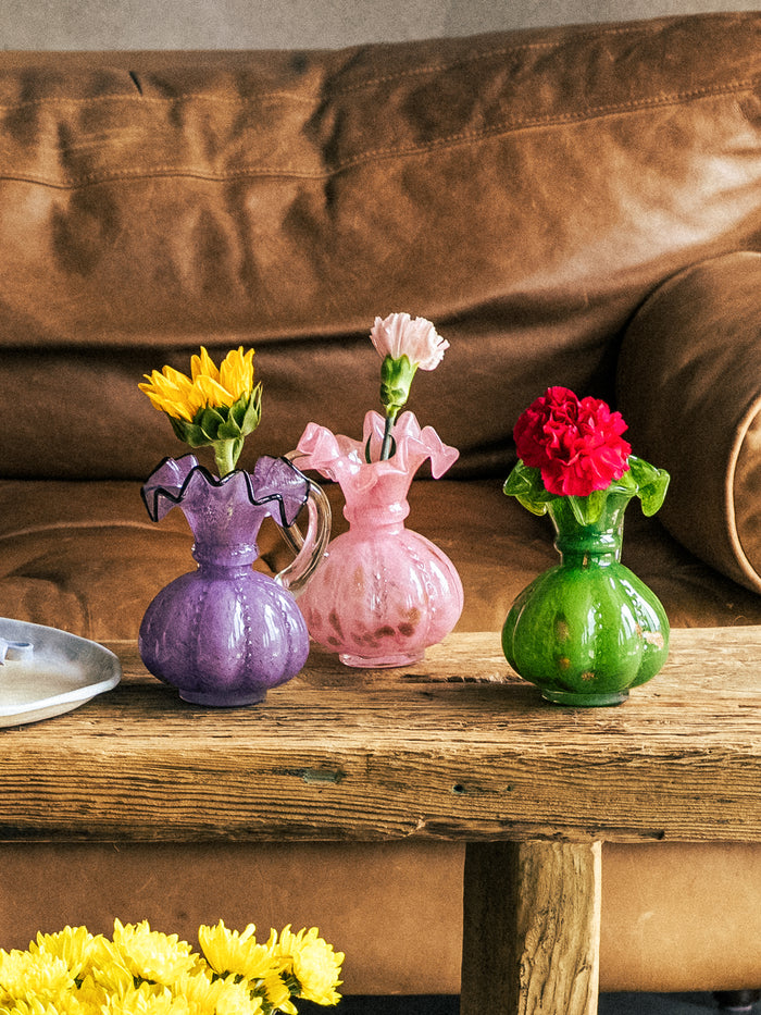 Emerald Gleam Ruffled Vase, Small