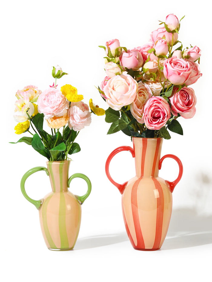 Ruby Stripe Handled Vase