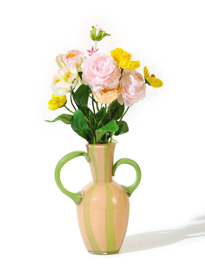 Sage Stripe Handled Vase