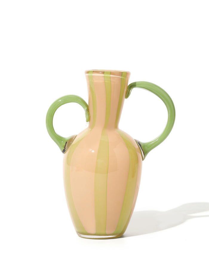 Sage Stripe Handled Vase