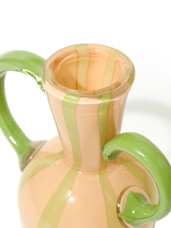 Sage Stripe Handled Vase