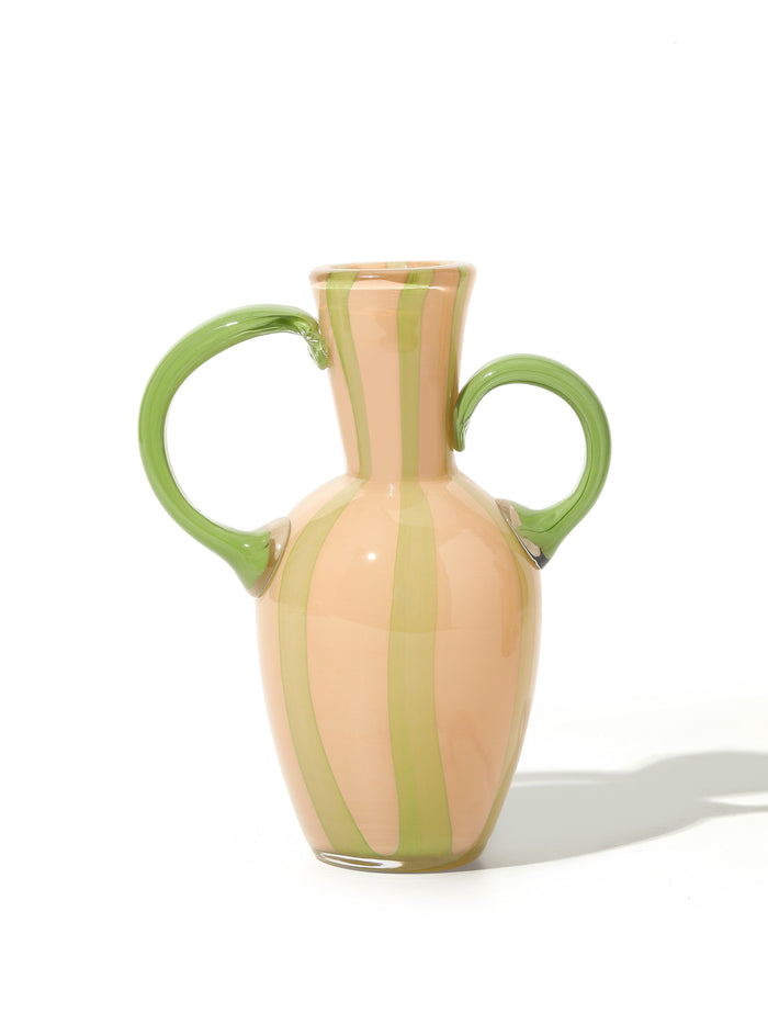 Sage Stripe Handled Vase
