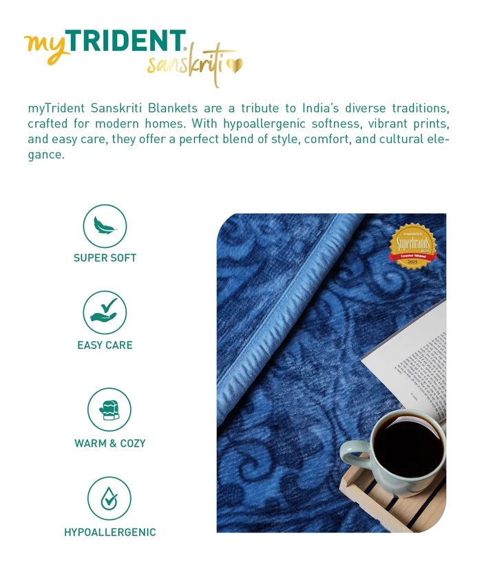 Sanskriti  2 ply Single Mink Blanket, Lipan Art| 3.2 KG