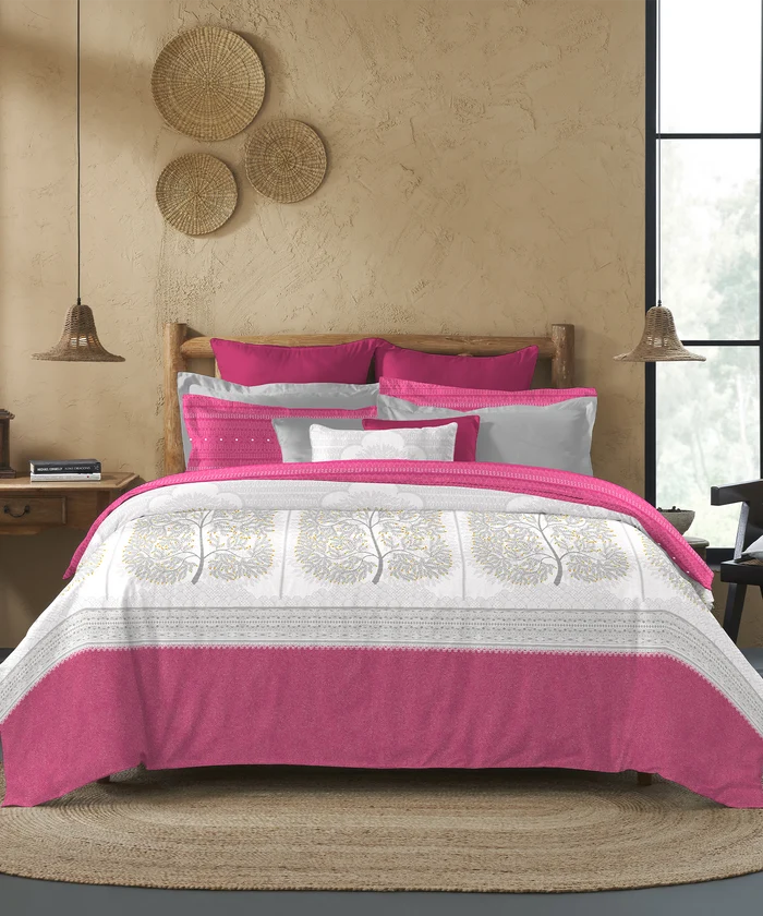 Sanskriti Bedding Set, Gond Art Pink| 180 TC, 180 GSM Cotton| 4 Pc Set