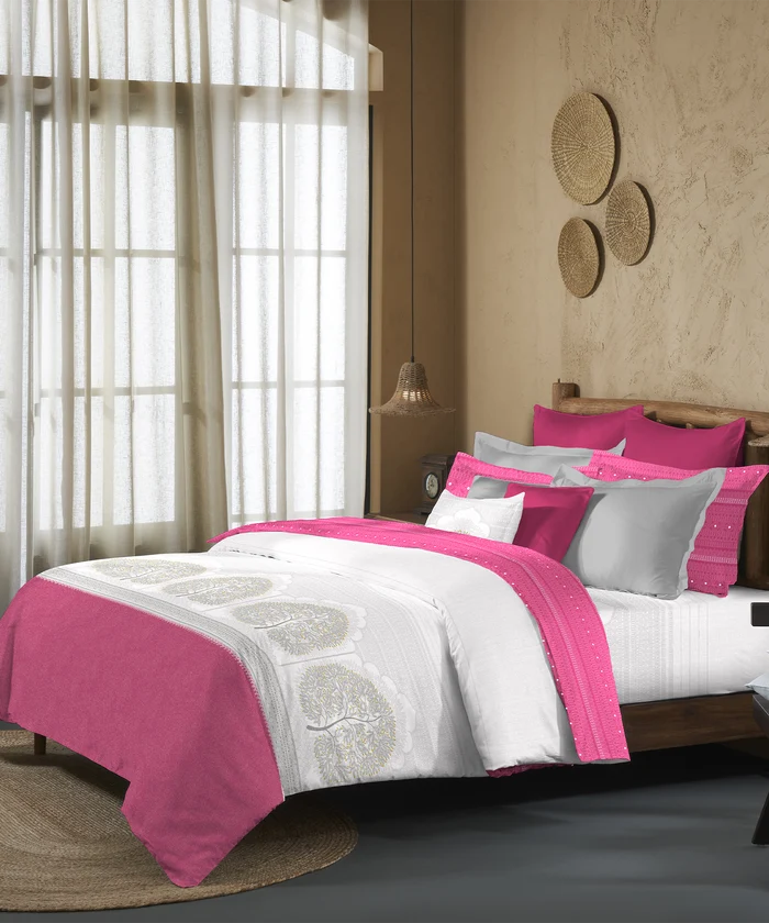 Sanskriti Bedding Set, Gond Art Pink| 180 TC, 180 GSM Cotton| 4 Pc Set