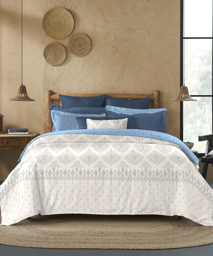 Sanskriti Bedding Set, Kantha Blue| 180 TC, 180 GSM Cotton| 4 Pc Set