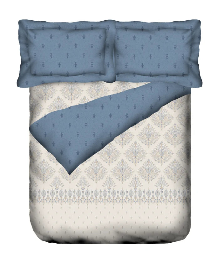 Sanskriti Bedding Set, Kantha Blue| 180 TC, 180 GSM Cotton| 4 Pc Set