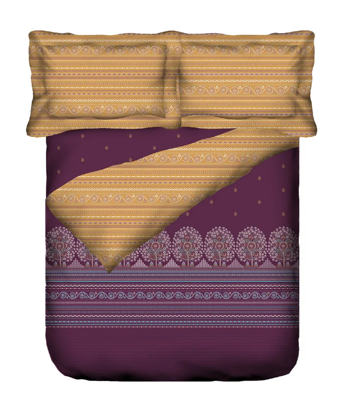Sanskriti Bedding Set, Rogan Art Plum| 180 TC, 180 Cotton| 4 Pc Set