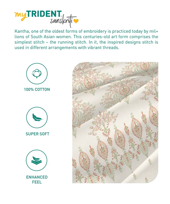 Sanskriti Double AC Blanket/Comforter, Kantha Orange| 180 GSM Polyester