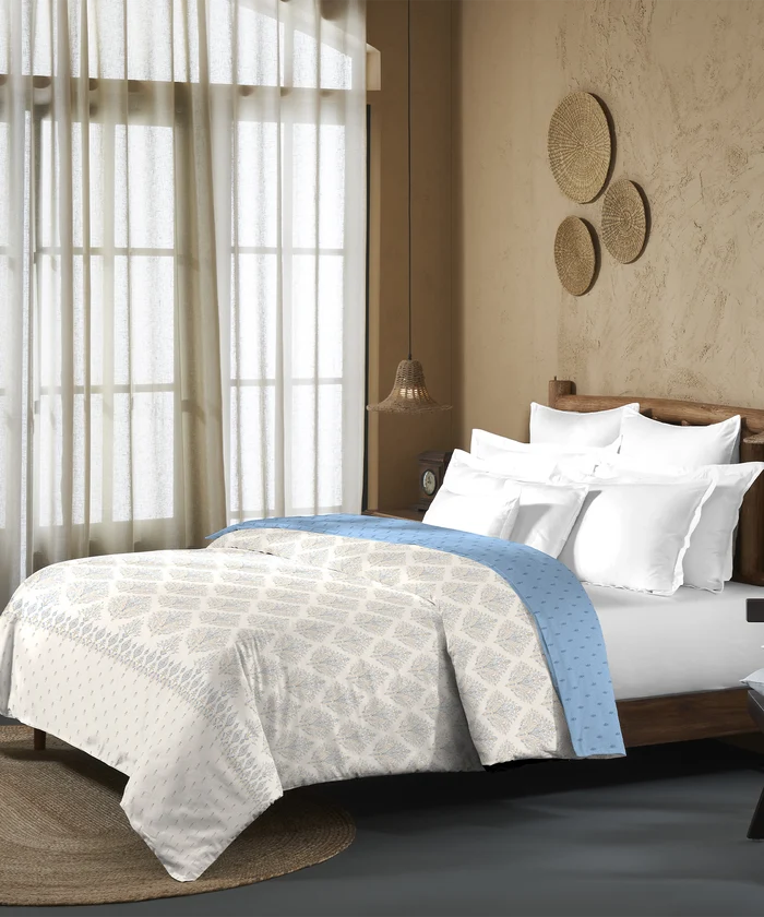 Sanskriti Double AC Comforter, Kantha Blue| 180 GSM Polyester