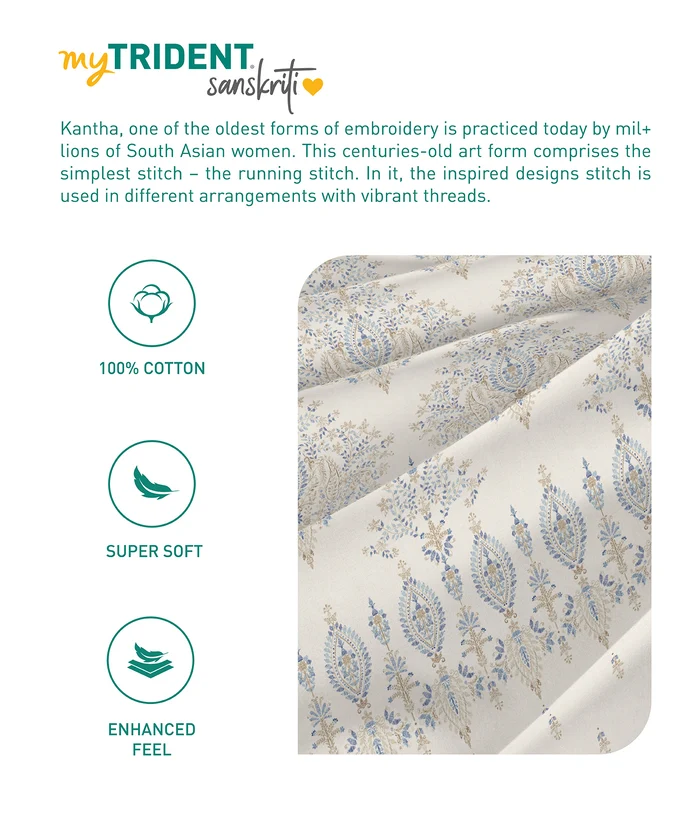 Sanskriti Double AC Comforter, Kantha Blue| 180 GSM Polyester