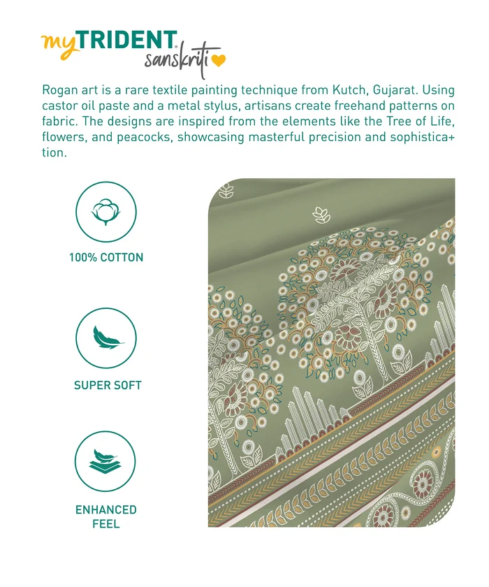 Sanskriti Double AC Comforter, Rogan Art Olive| 180 GSM Polyester
