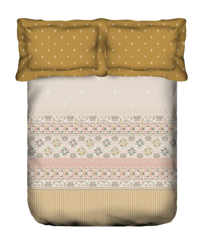Sanskriti King Bedsheet Gift Set, Kasuti Turmeric | 180 TC Cotton| 2 Pillow Covers
