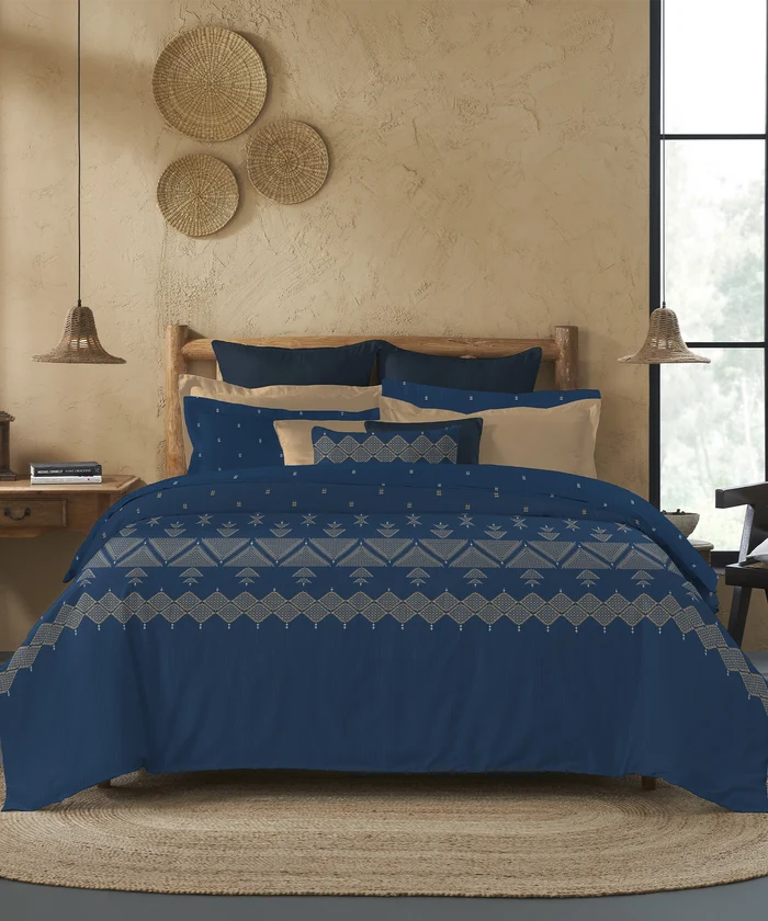 Sanskriti King Bedsheet Gift Set, Phulkari Blue| 180 TC Cotton| 2 Pillow Covers