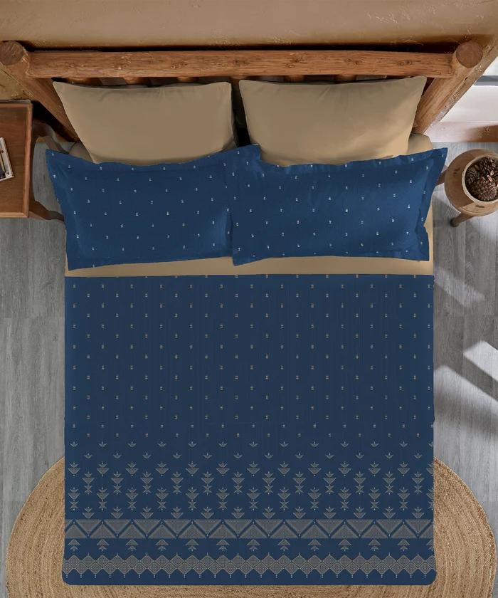 Sanskriti King Bedsheet Gift Set, Phulkari Blue| 180 TC Cotton| 2 Pillow Covers