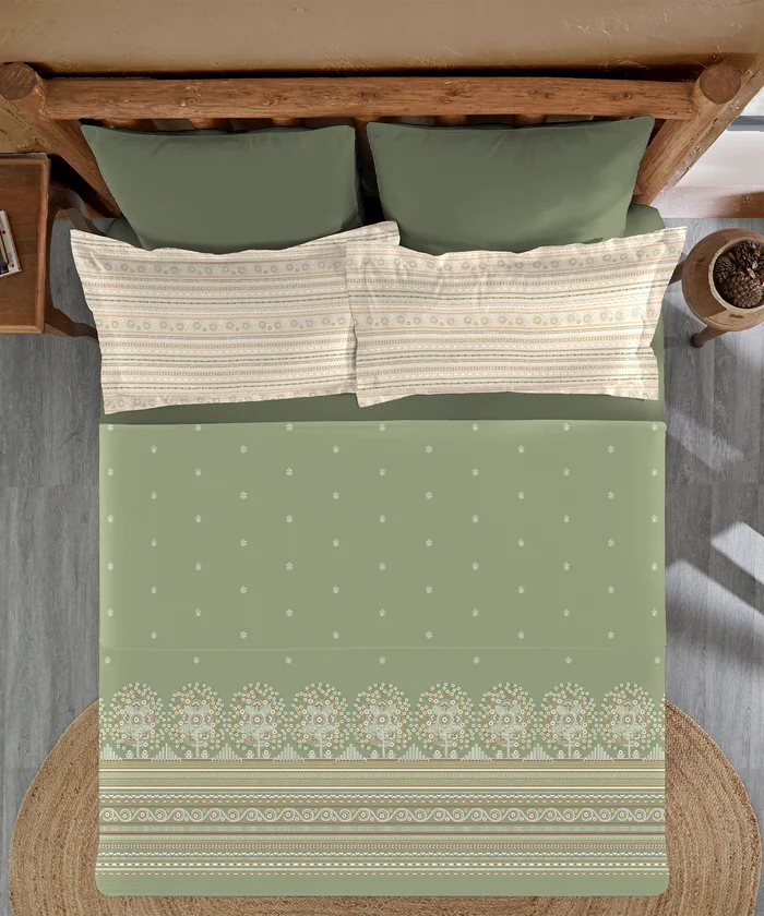Sanskriti King Bedsheet Gift Set, Rogan Art Olive | 180 TC Cotton| 2 Pillow Covers