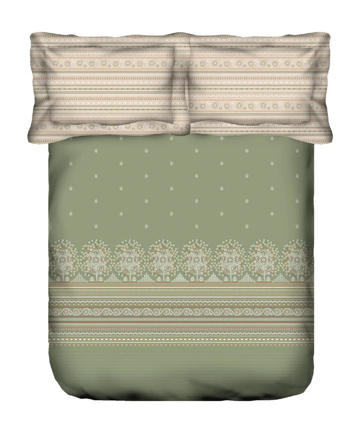 Sanskriti King Bedsheet Gift Set, Rogan Art Olive | 180 TC Cotton| 2 Pillow Covers