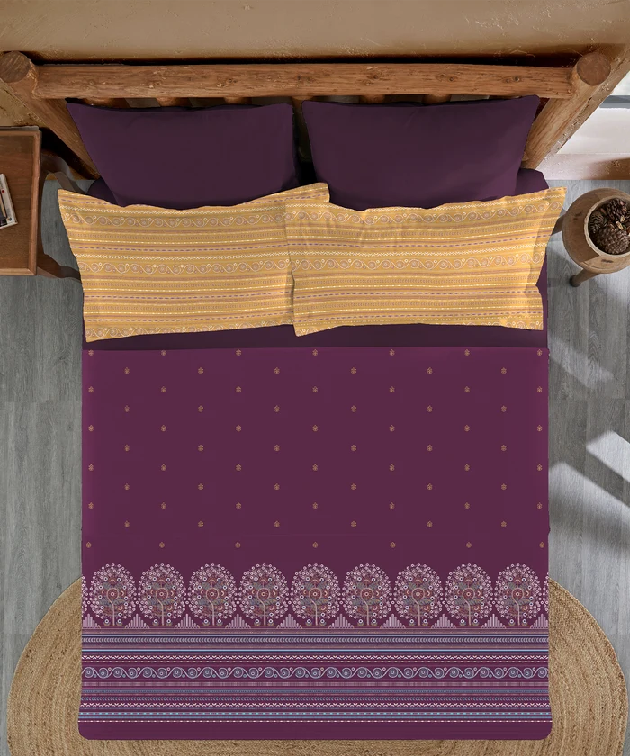 Sanskriti King Bedsheet Gift Set, Rogan Art Plum| 180 TC Cotton| 2 Pillow Covers