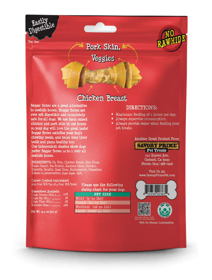 Savory Prime Beggar Bone Pork Skin, Chicken & Veggie Wraps Value Bag Large 3 pk