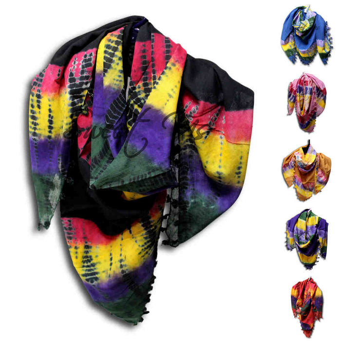 Scarf for Women Sheer Soft Cotton Tie Dye Red Green Blue Yellow Purple Bandana - Sweet Us
