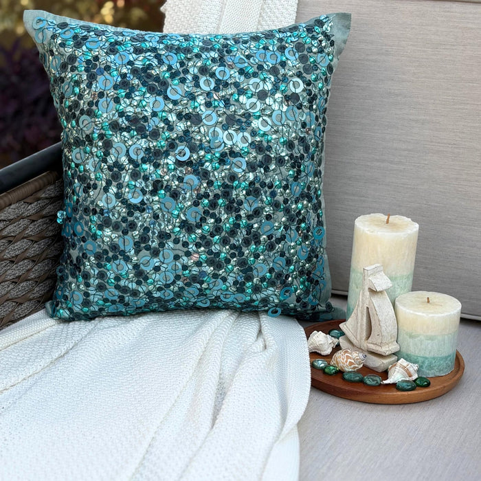 Sea The Dream - Blue Art Silk Decorative Euro Sham