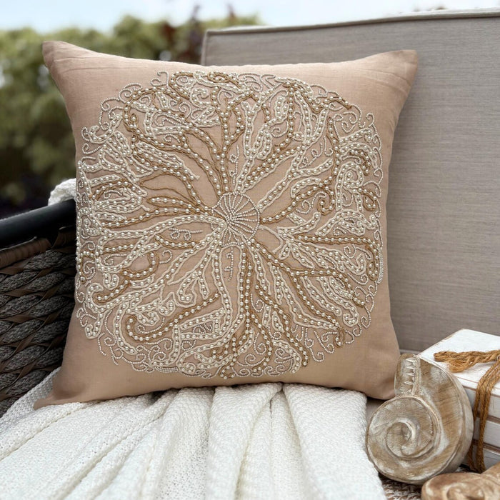 Sea Urchin - Beige Cotton Linen Decorative Euro Sham