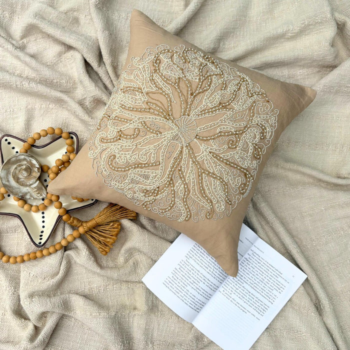 Sea Urchin - Beige Cotton Linen Decorative Euro Sham