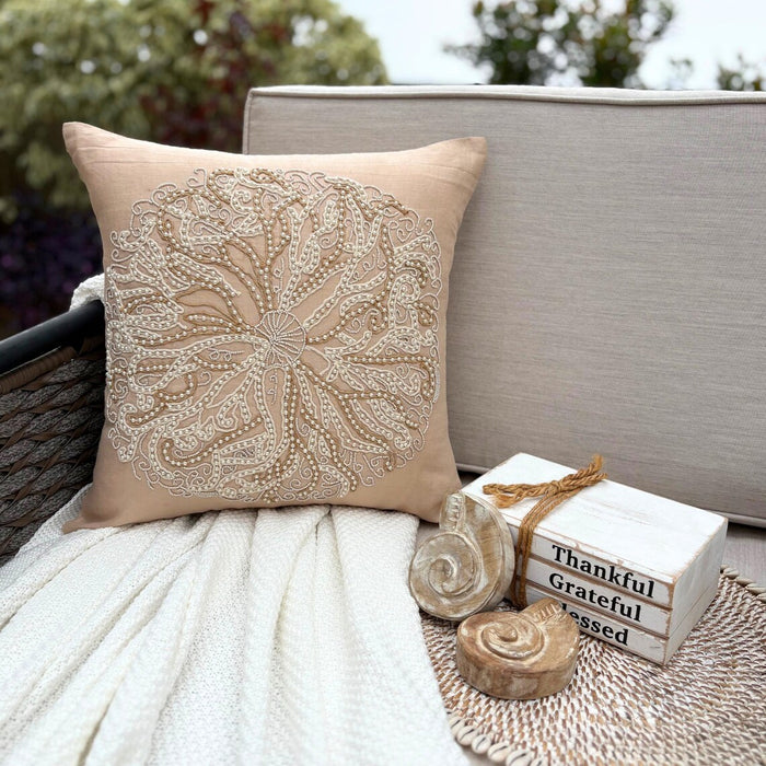 Sea Urchin - Beige Cotton Linen Decorative Euro Sham
