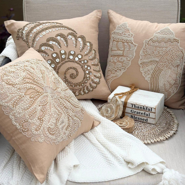 Sea Urchin - Beige Cotton Linen Decorative Euro Sham