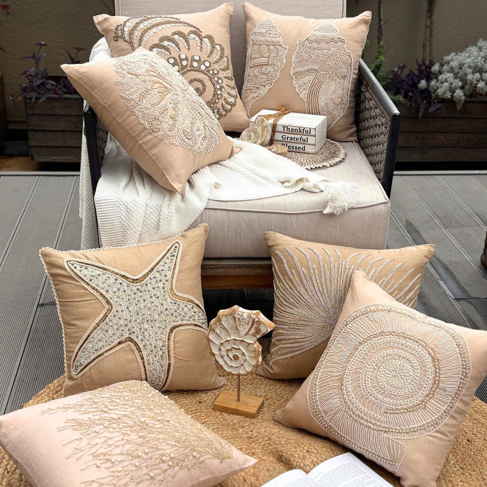 Sea Urchin - Beige Cotton Linen Decorative Euro Sham