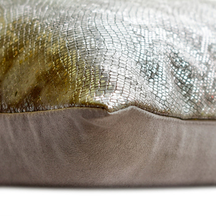 Serpentine Metallica - Silver & Gray Faux Leather Throw Pillow Cover