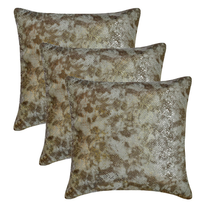 Serpentine Metallica - Silver & Gray Faux Leather Throw Pillow Cover
