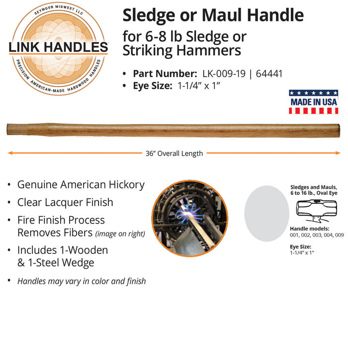 Seymour Midwest 36" Sledge or Maul Handle, For 6 To 8 Lb Sledge or Striking Hammers