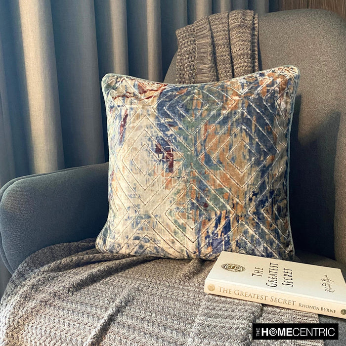 Shaded Graffito - Blue Velvet Throw Pillow Cover