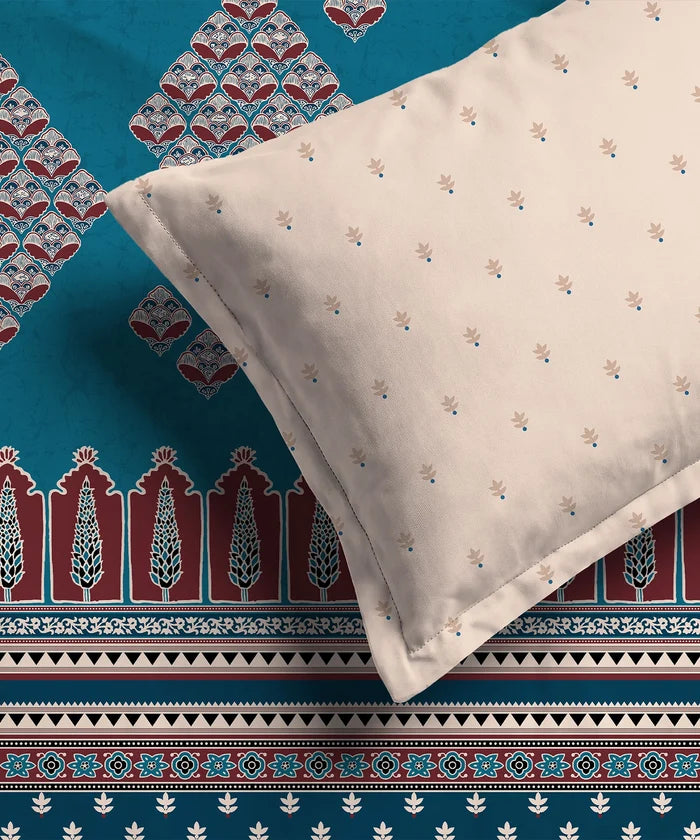 Shilpkalaa Printed King Bedding Set, Ajrakh | 144TC, 150 GSM| 4Pc Set