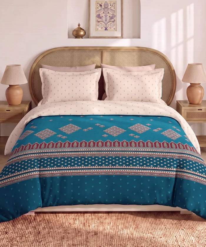 Shilpkalaa Printed King Bedding Set, Ajrakh | 144TC, 150 GSM| 4Pc Set