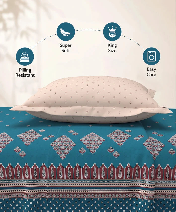Shilpkalaa Printed King Bedding Set, Ajrakh | 144TC, 150 GSM| 4Pc Set