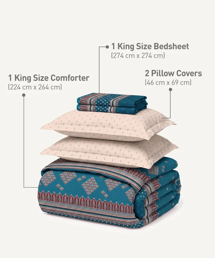 Shilpkalaa Printed King Bedding Set, Ajrakh | 144TC, 150 GSM| 4Pc Set