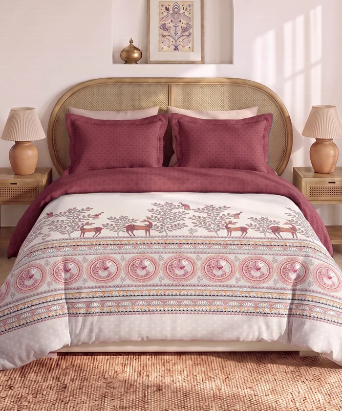 Shilpkalaa Printed King Bedding Set, Madhubani| 144TC, 150 GSM| 4Pc Set
