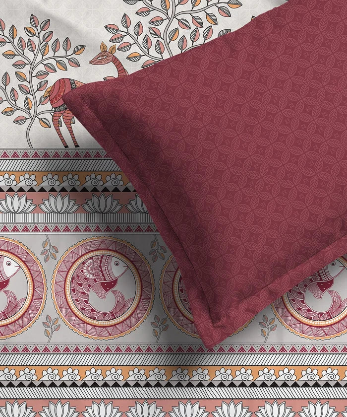 Shilpkalaa Printed King Bedding Set, Madhubani| 144TC, 150 GSM| 4Pc Set
