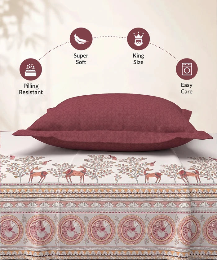 Shilpkalaa Printed King Bedding Set, Madhubani| 144TC, 150 GSM| 4Pc Set