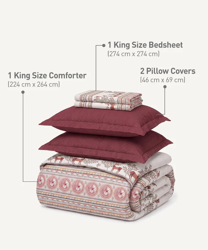 Shilpkalaa Printed King Bedding Set, Madhubani| 144TC, 150 GSM| 4Pc Set