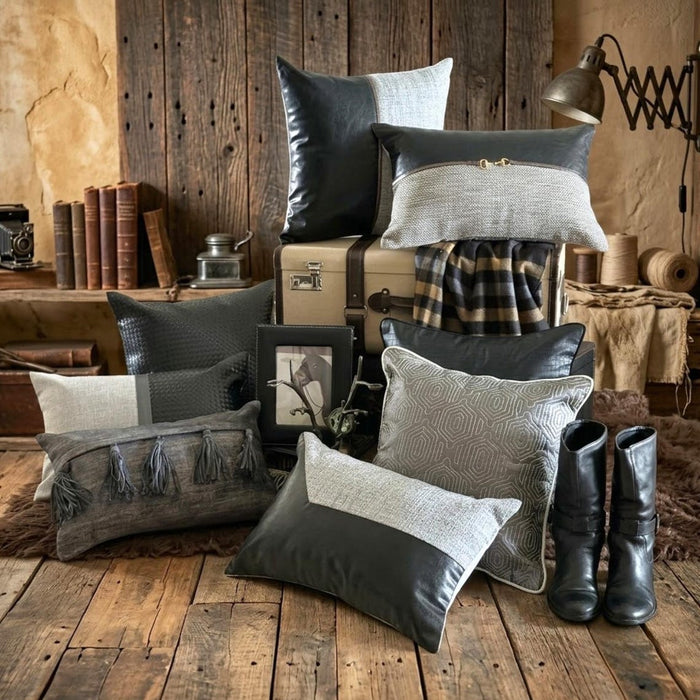 Silent Night - Gray Faux Leather Decorative Euro Sham