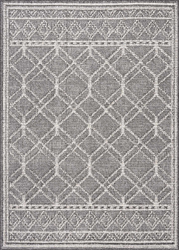 Silver and Charcoal Modern Geometrical Texture Outdoor Safe Area Rug - The Rug Decor