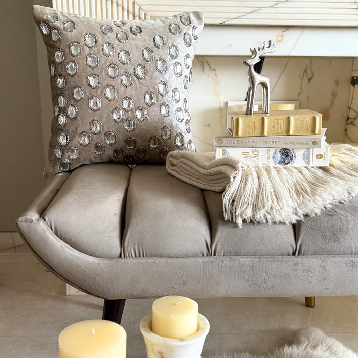 Silver Jacquard Throw Pillow Cover - Snowlit Crystals