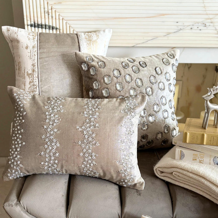 Silver Jacquard Throw Pillow Cover - Snowlit Crystals