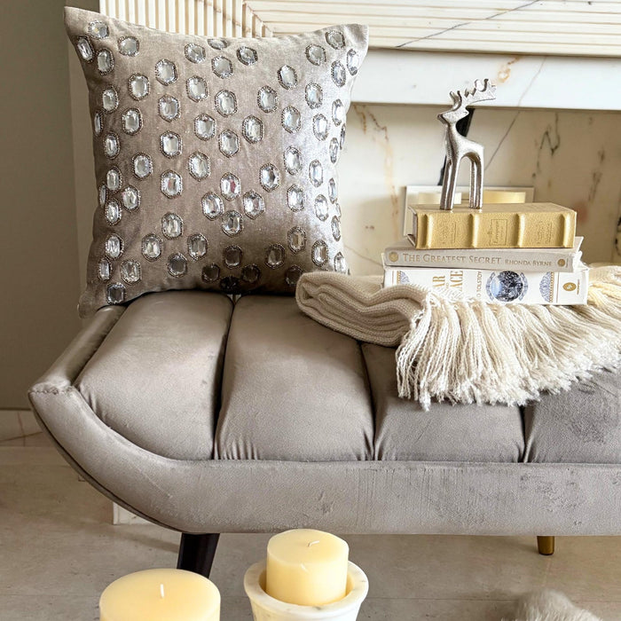 Silver Jacquard Throw Pillow Cover - Snowlit Crystals