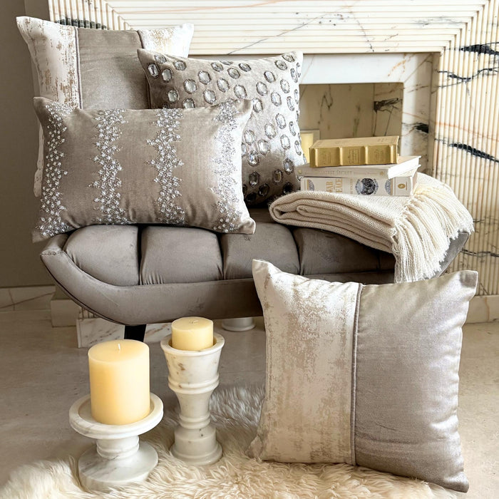 Silver Jacquard Throw Pillow Cover - Snowlit Crystals